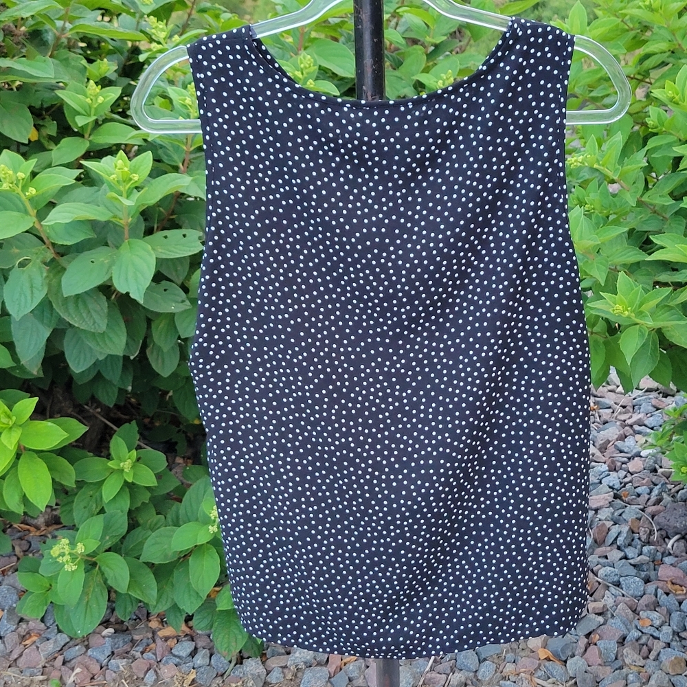 Chico's black + white polka dot double layer sleeveless GEORGETTE blouse size 0 - Picture 6 of 13